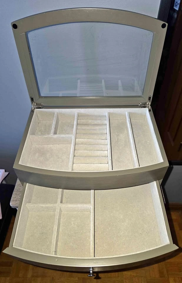 Jewellery Box with Glass Lid and Drawer