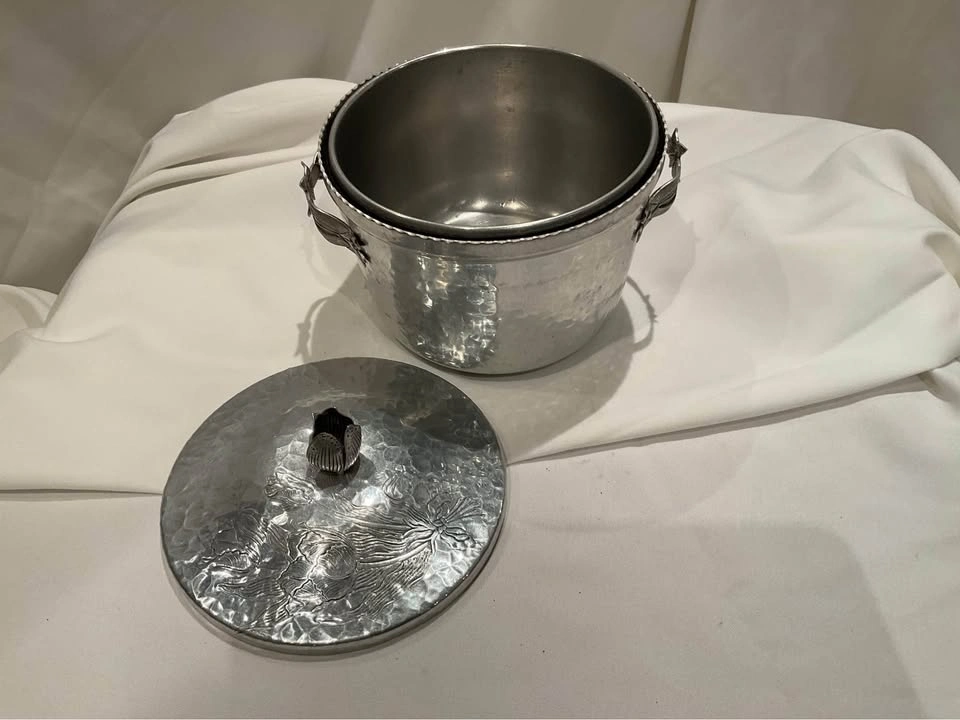 Vintage MCM Rodney Kent Hammered Aluminium Ice Bucket 1950’s - photo 4
