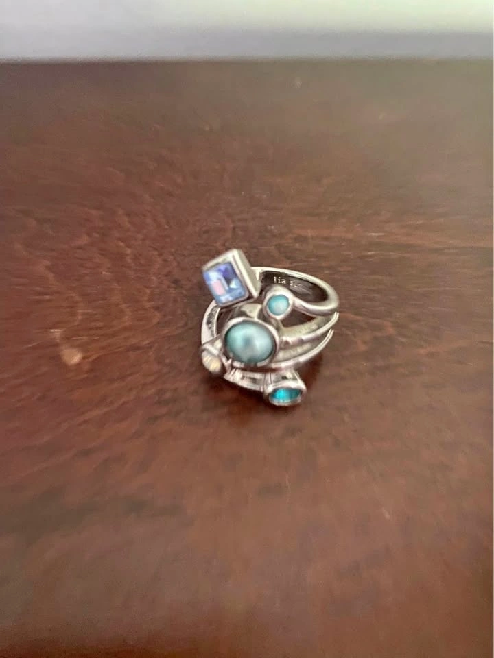 Lia Sophia Multi-Band Ring with Blue and Green Stones
