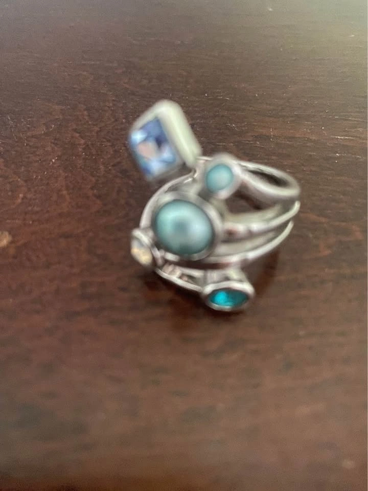 Lia Sophia Multi-Band Ring with Blue and Green Stones - photo 2