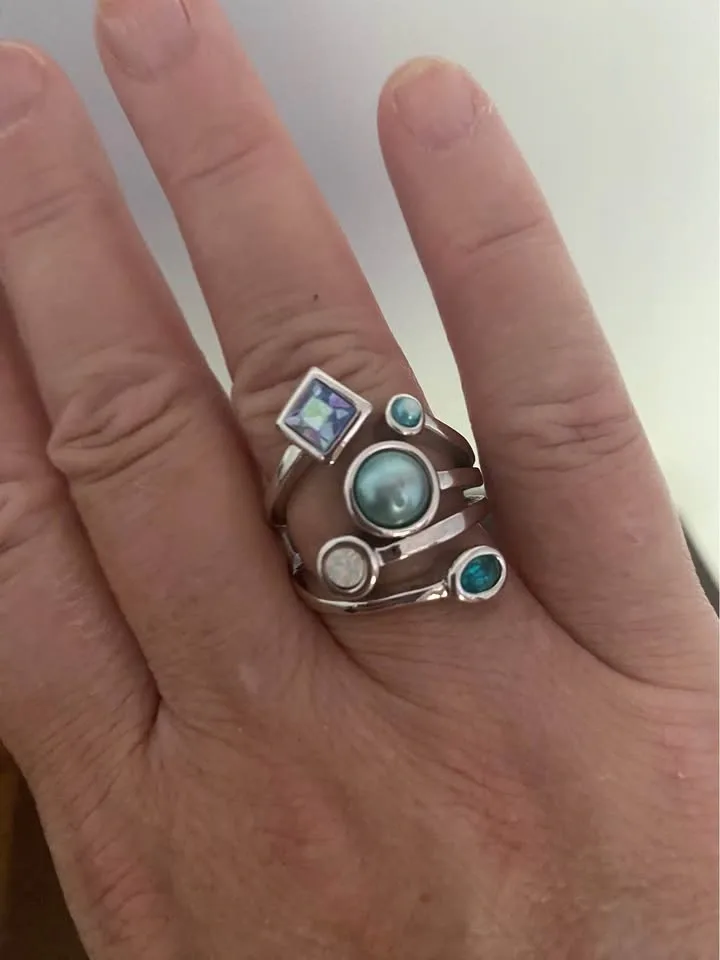 Lia Sophia Multi-Band Ring with Blue and Green Stones - photo 4