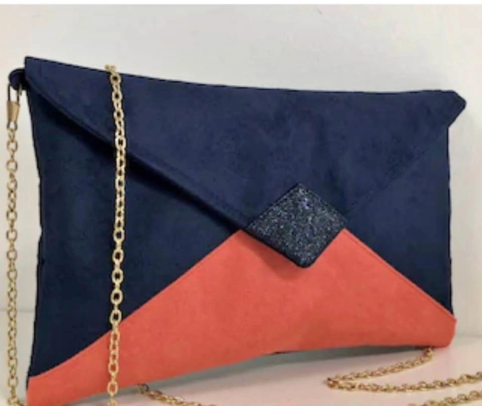Navy blue and coral wedding/ evening clutch bag with sequins