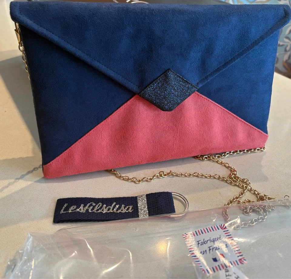 Navy blue and coral wedding/ evening clutch bag with sequins - photo 2