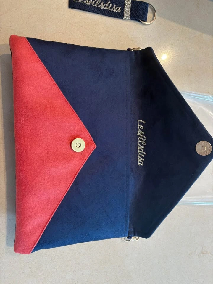 Navy blue and coral wedding/ evening clutch bag with sequins - photo 3