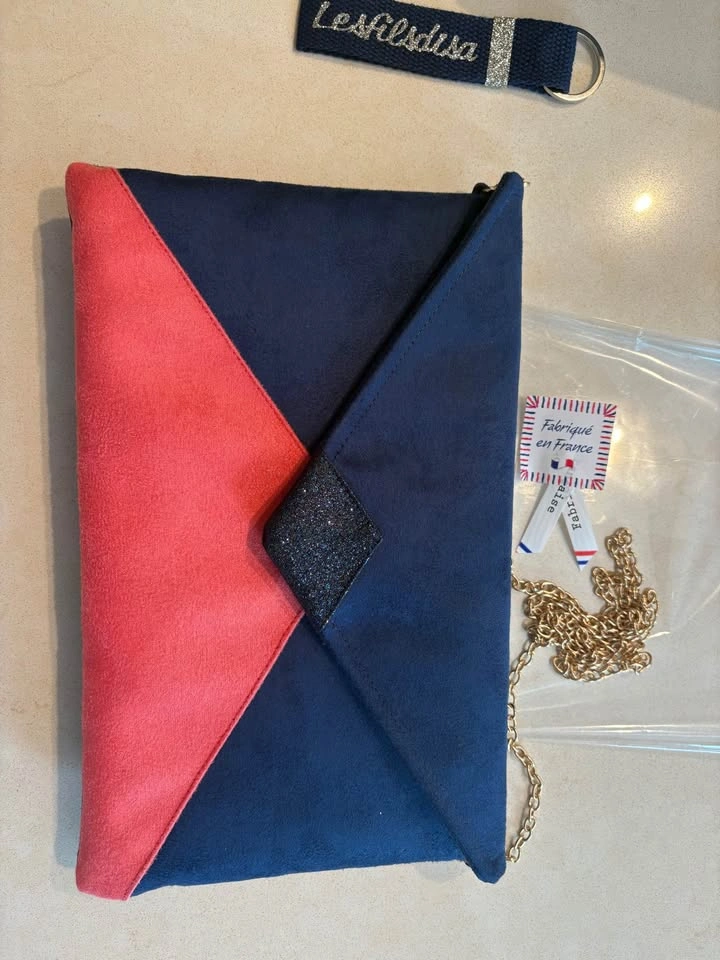 Navy blue and coral wedding/ evening clutch bag with sequins - photo 4