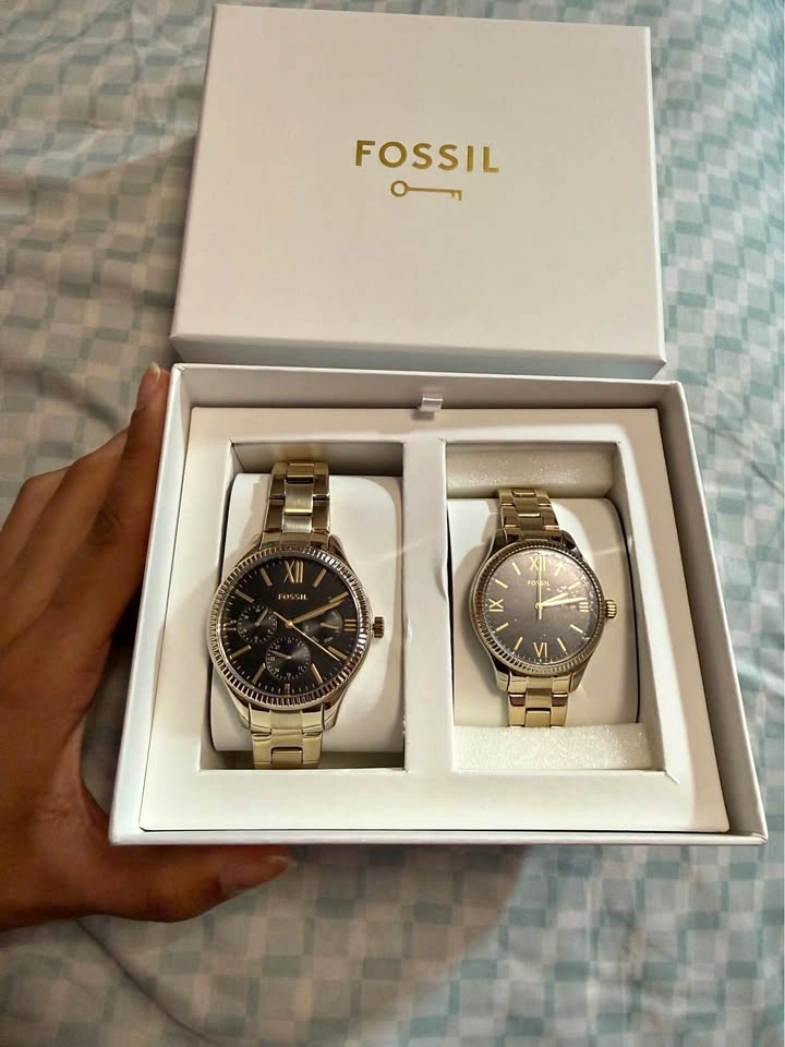 His and hers Fossil gold tone watch set