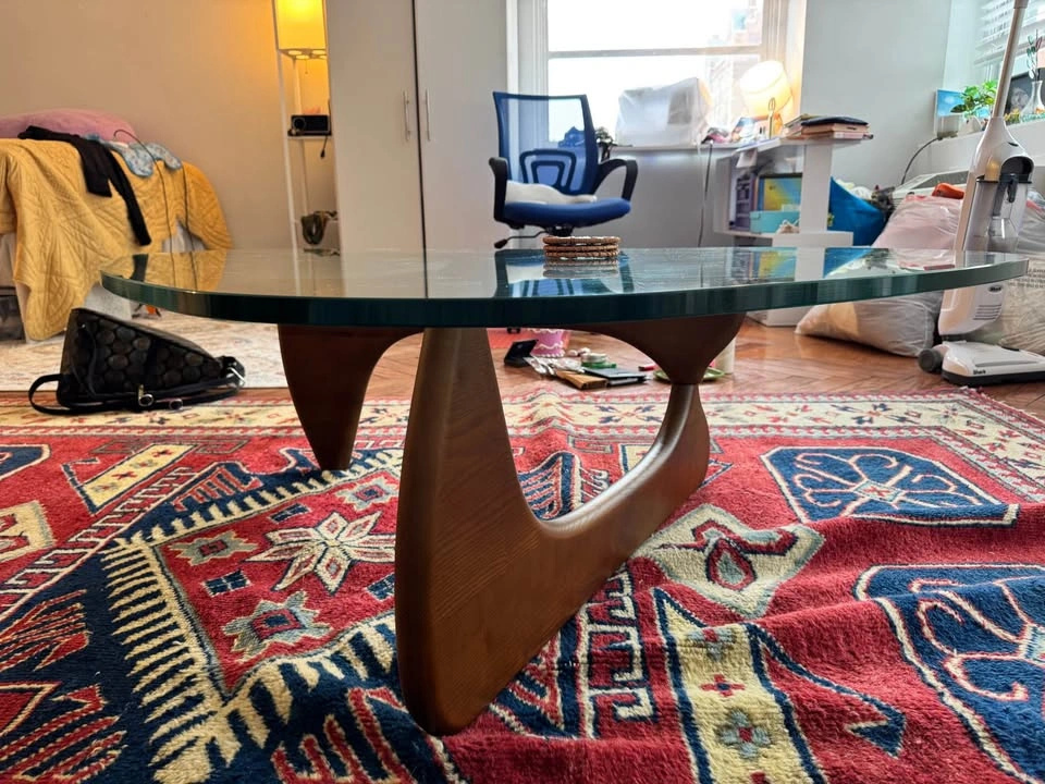Triangle Glass Coffee Table with Wooden Base - photo 2