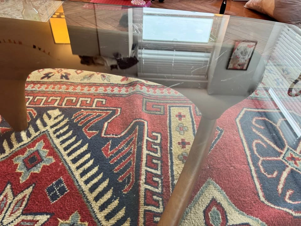 Triangle Glass Coffee Table with Wooden Base - photo 5