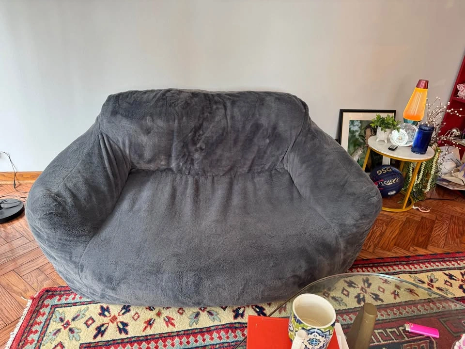 Comfy Grey Beanbag Loveseat Couch - photo 2