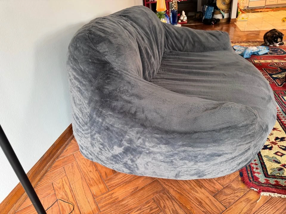 Comfy Grey Beanbag Loveseat Couch - photo 3