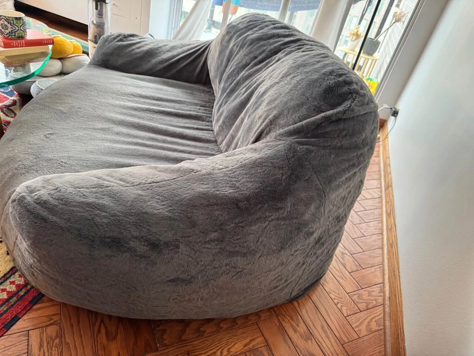 Comfy Grey Beanbag Loveseat Couch - photo 4