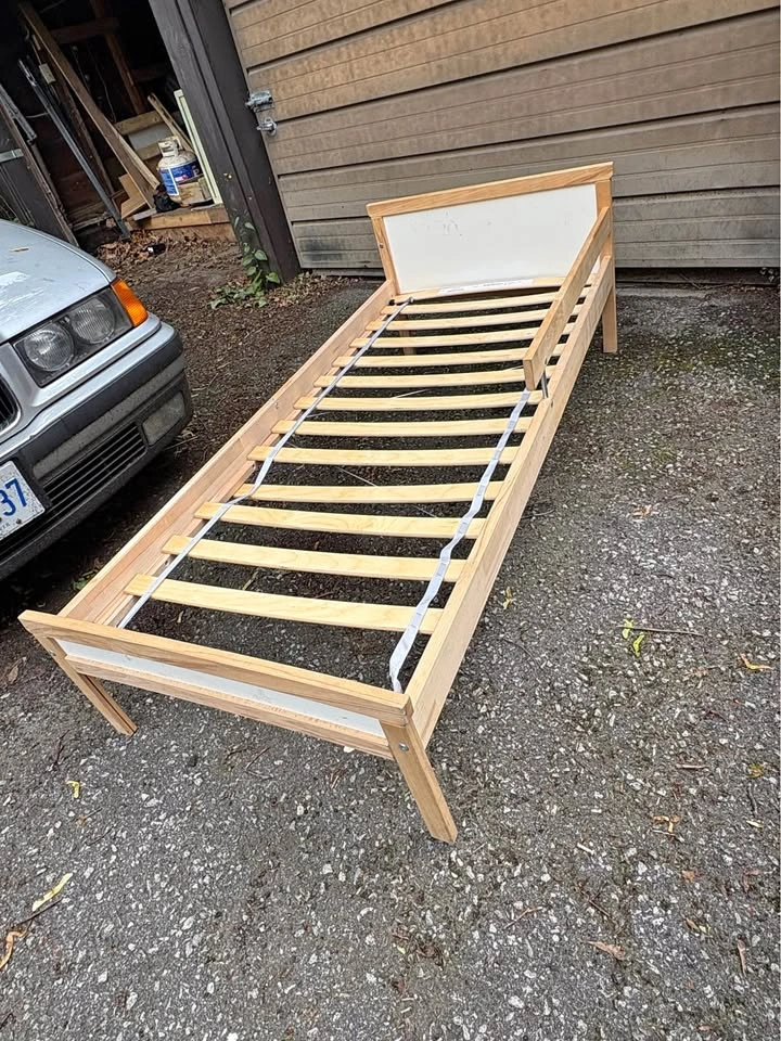 IKEA Single Wood Bed Frame with Headboard, Footboard, and slats