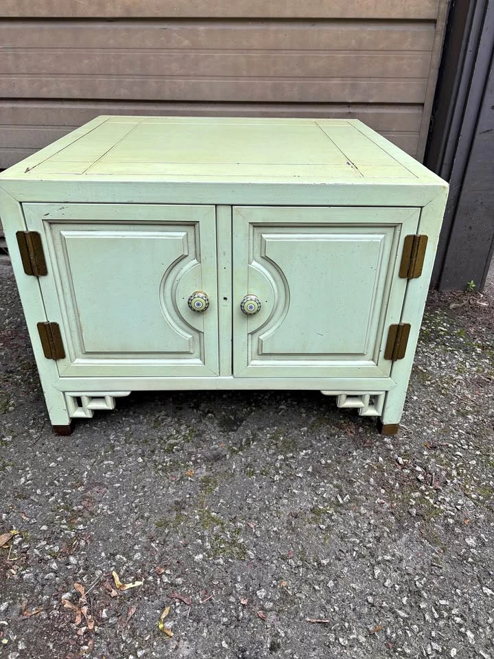 Vintage Chinoiserie Green Table With Cabinet ⚽️