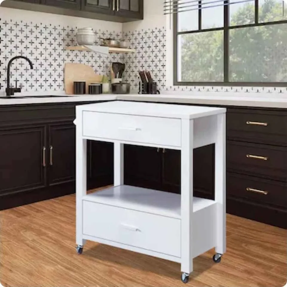 Contemporary Wood Bar Cart with 2 Drawers, NEW image indicator(7)