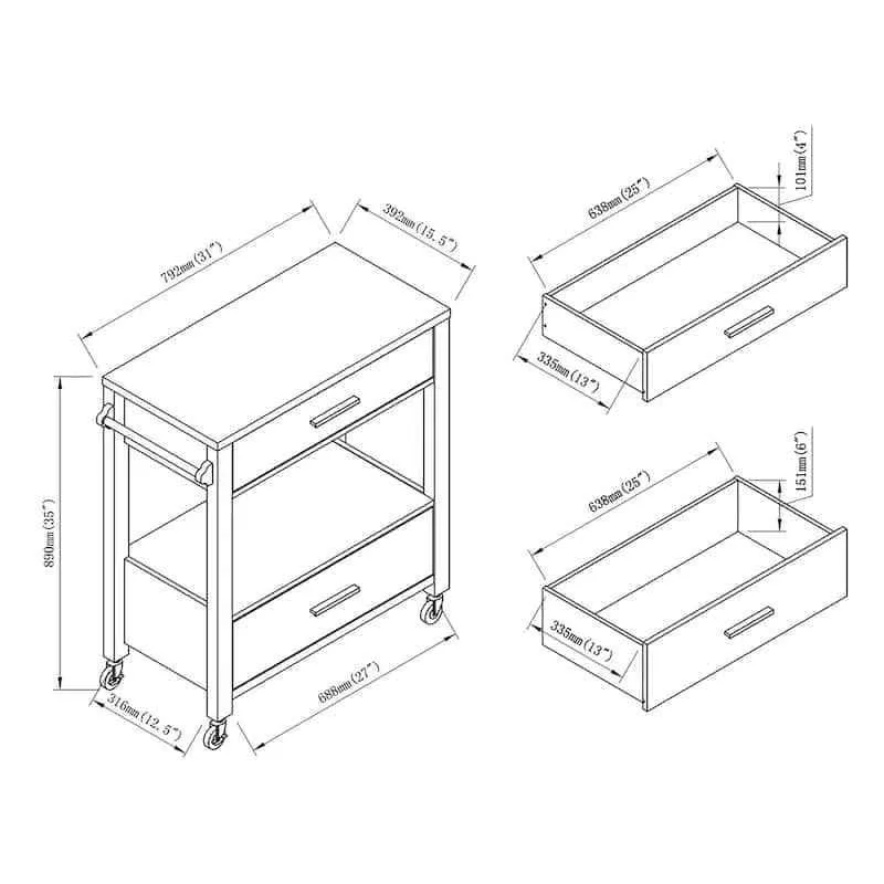 Contemporary Wood Bar Cart with 2 Drawers, NEW image indicator(8)