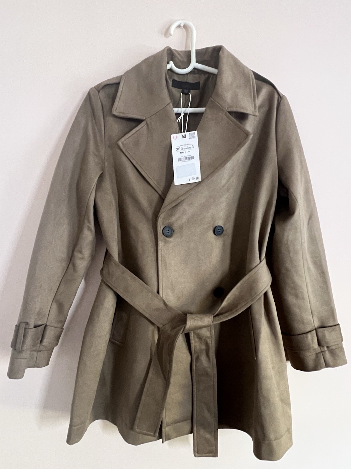 ZARA WOMAN BELTED FAUX SUEDE TRENCH COAT TAUPE BROWN SIZE XS