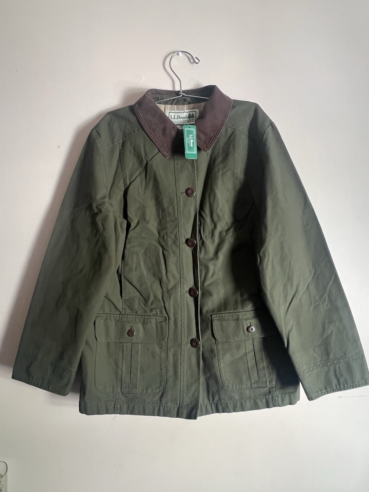 LL BEAN CHORE COAT ADIRONDACK BARN COAT FLANNEL LINED LODEN GREE