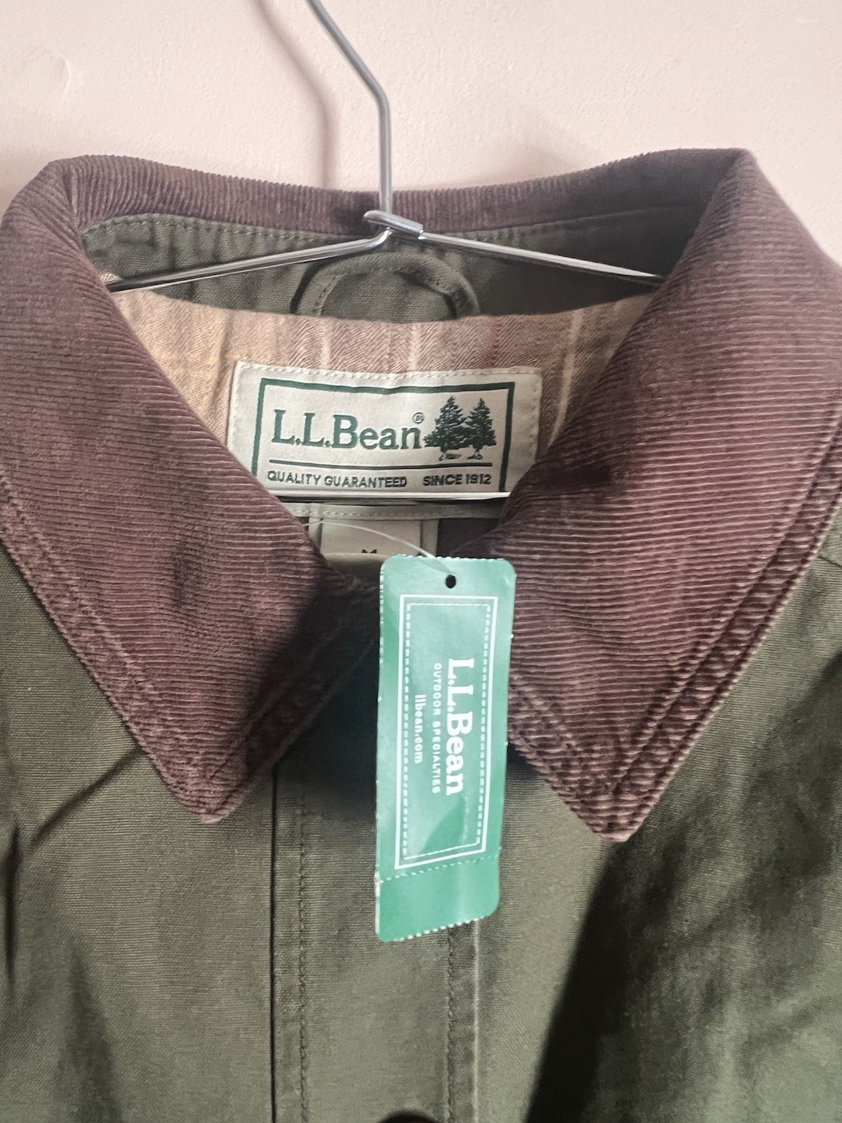 LL BEAN CHORE COAT ADIRONDACK BARN COAT FLANNEL LINED LODEN GREE - photo 3