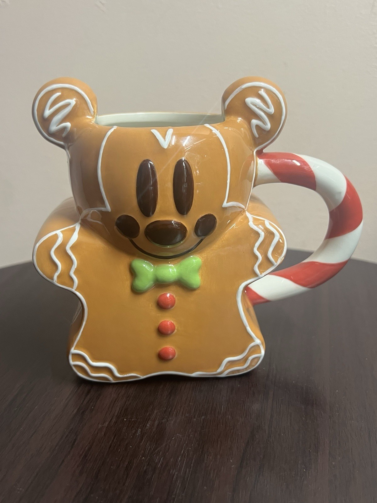 Disney Gingerbread Mickey Mouse Ceramic Mug Candy Cane Handle