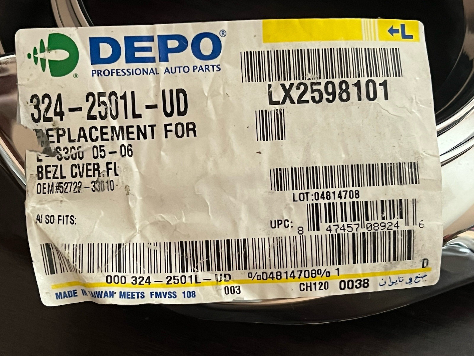 DEPO ES330 Fog Light Trim Front Left Chrome 2005-2006 - photo 3