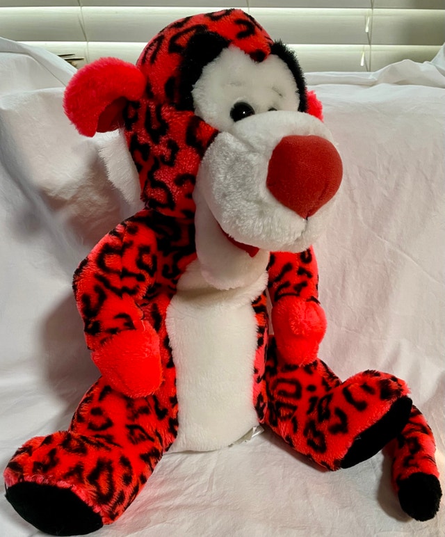 Large 16” Vintage 90s Neon Red Leopard Plush