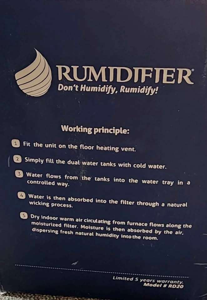 Deluxe Floor Vent Rumidifier RD20 - Eco Friendly Humidifier - photo 2