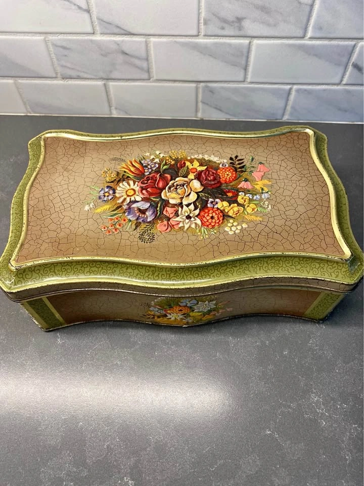 Vintage Floral Metal Tin
