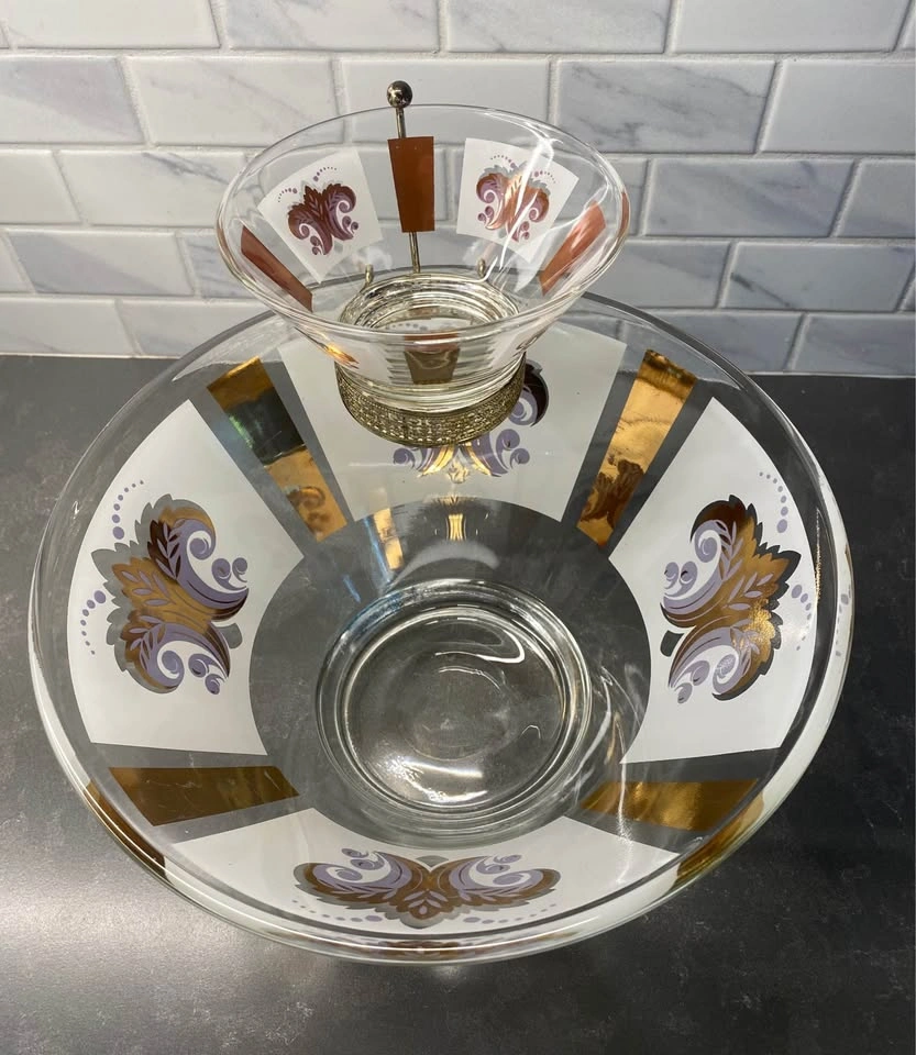 Vintage MCM Anchor Hocking Gold Fleur-de-Lis Chip and Dip Bowl S - photo 2