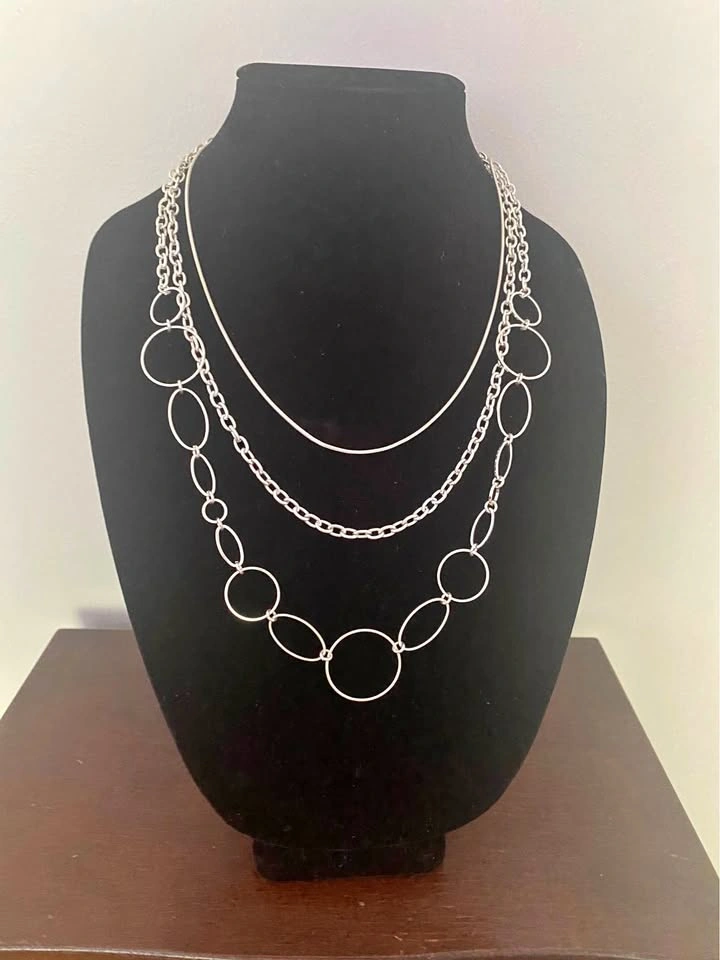Silver-Toned Triple Layer Chain Necklace