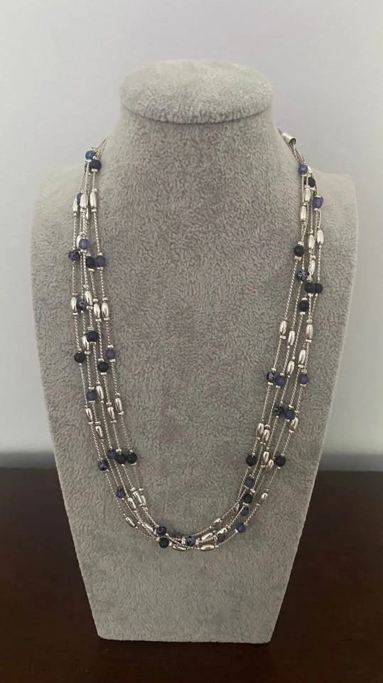 Multi-Strand Silver and Blue Beaded Necklace - photo 2