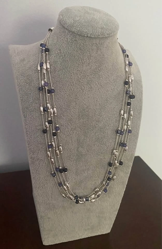Multi-Strand Silver and Blue Beaded Necklace - photo 3