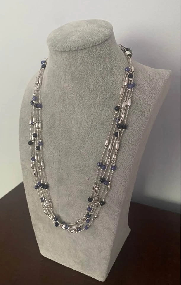 Multi-Strand Silver and Blue Beaded Necklace - photo 4