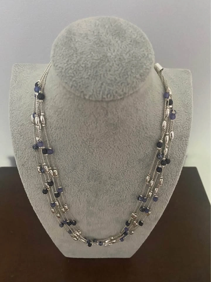Multi-Strand Silver and Blue Beaded Necklace - photo 5