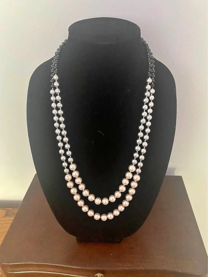 Double Strand Multi-Color Pearl Necklace