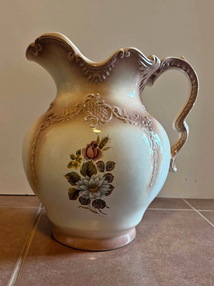 Vintage Floral Ceramic Pitcher