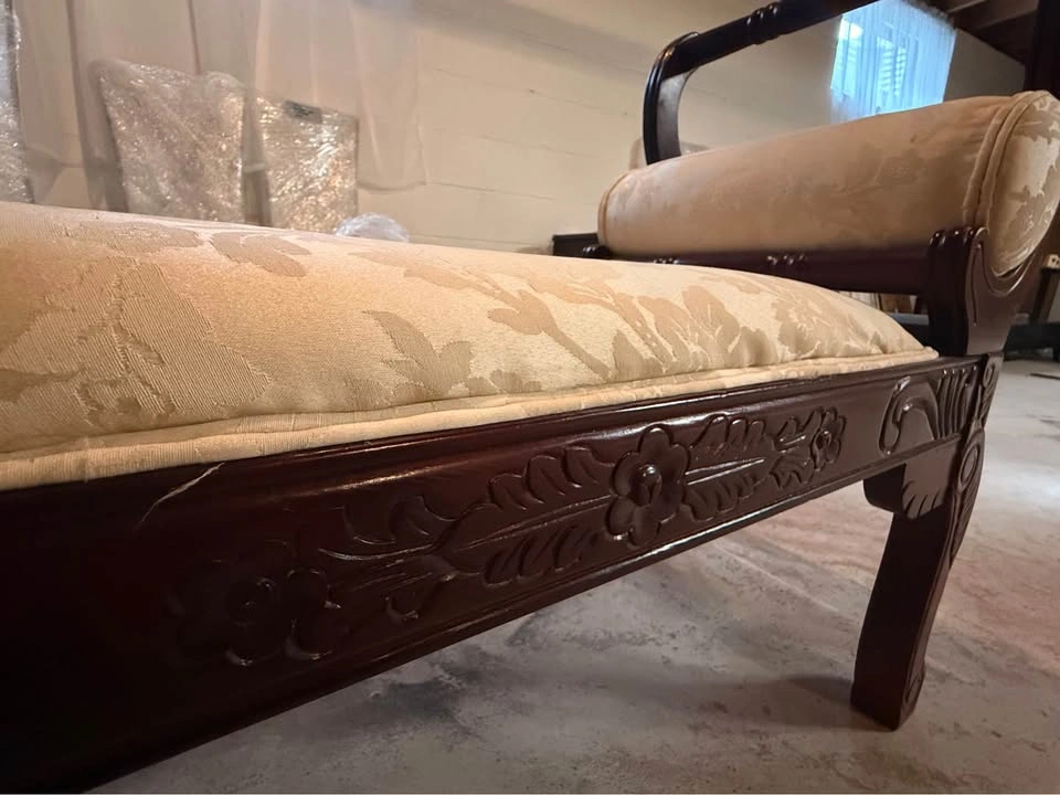 Ornate Carved Wood Window Bench with Bolster Pillows - photo 2