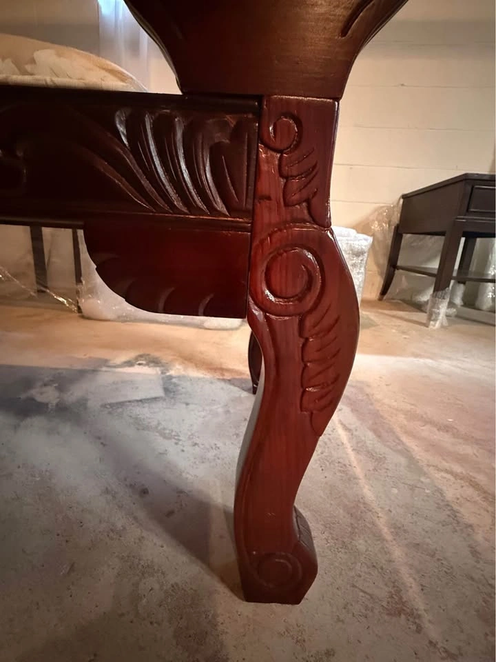 Ornate Carved Wood Window Bench with Bolster Pillows - photo 3