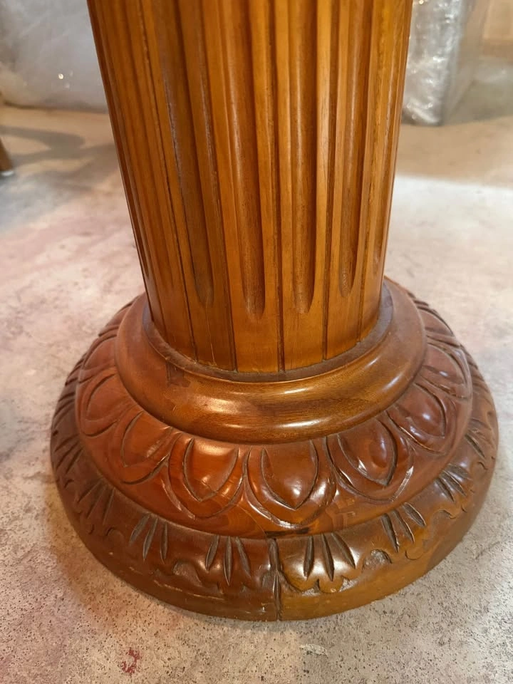 Carved Wood Pedestal Plant Stand with Marble Top - photo 3