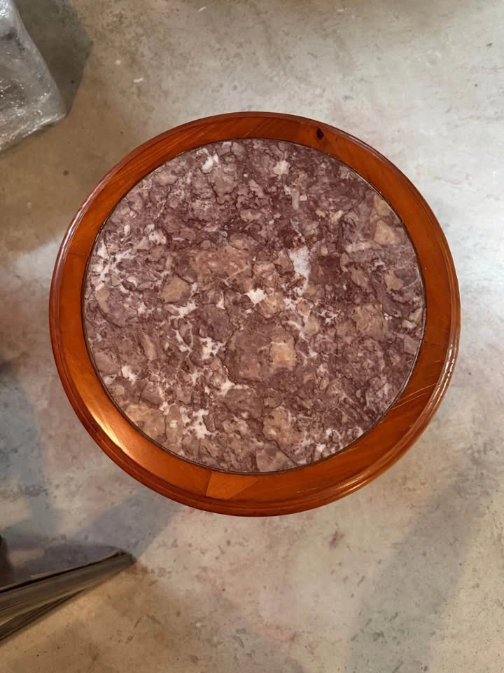 Carved Wood Pedestal Plant Stand with Marble Top - photo 4
