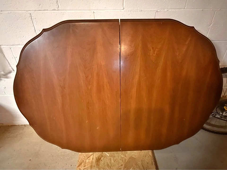 Vintage Scalloped Wood Dining Table with Two Leaves