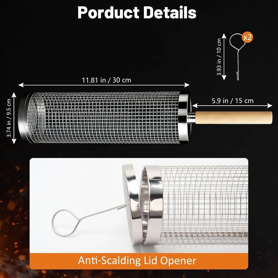 Stainless Steel Rolling Grill Basket Set - photo 3