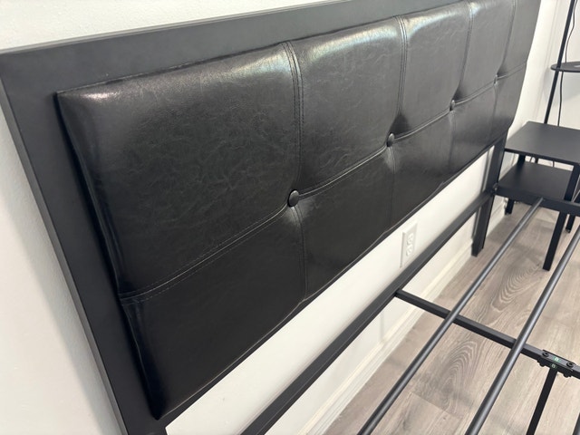Queen Black Leather Metal Master Bedroom Furniture Set - photo 4