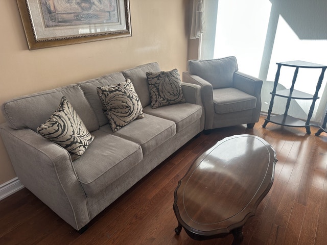 Living room couch and chair