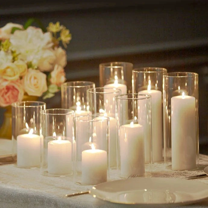 Yummy Candles 35 Slim Pillar Candles and Cylinder Vases Set