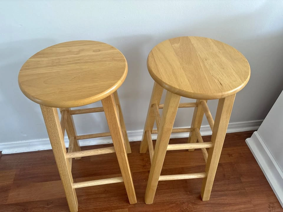 Natural wood bar stools Set of 2