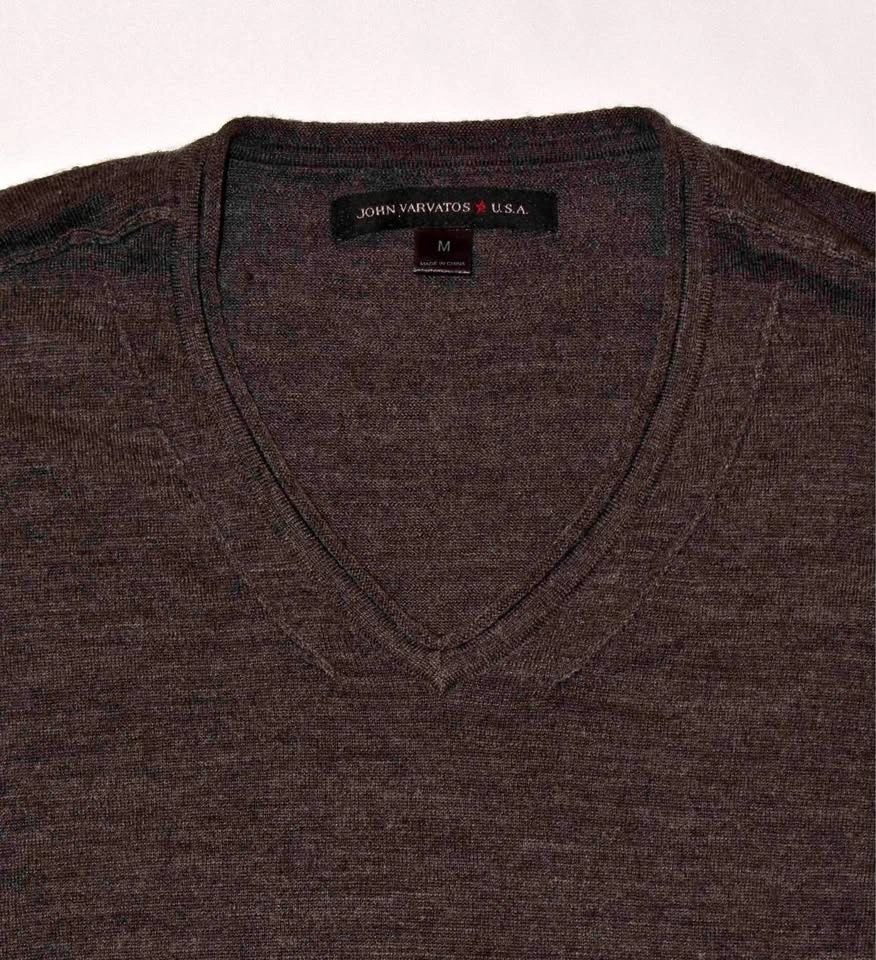 JOHN VARVATOS U.S.A. DARK GRAY MERINO WOOL V-NECK SWEATER SIZE M
