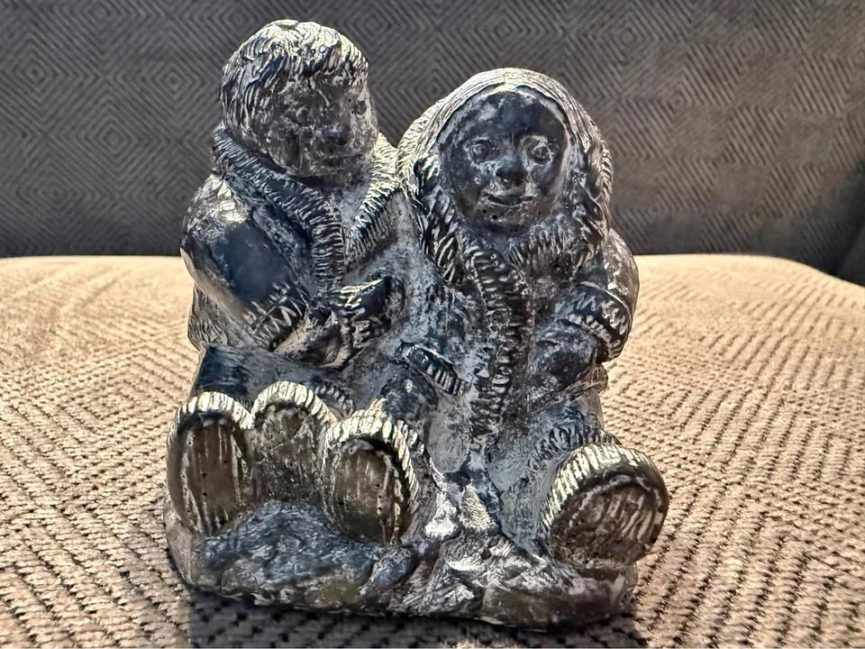 Vintage Wolf original Inuit Couple soapstone sculpture