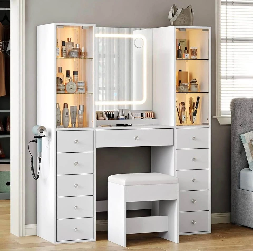 Yanosaku Vanity Desk with Mirror and Lights