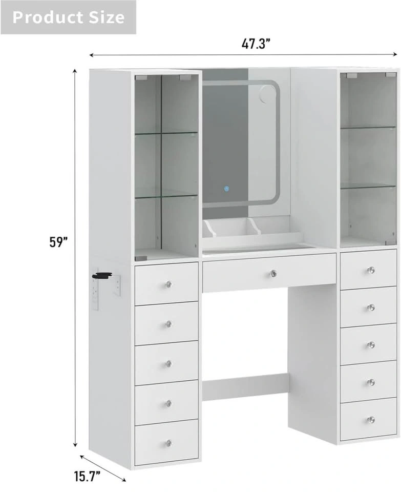 Yanosaku Vanity Desk with Mirror and Lights - photo 2
