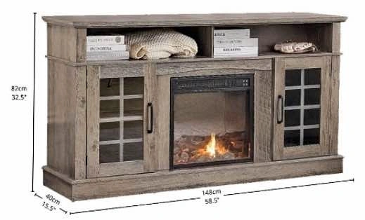 58.5” TV Stand with Electric Fireplace & Charging Station